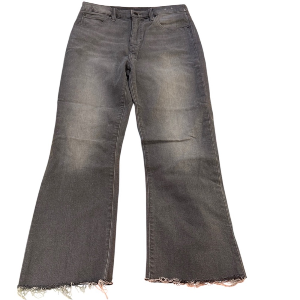 GAP High Rise Kick Flare Jeans 28R Gray Raw Hem Cropped EUC